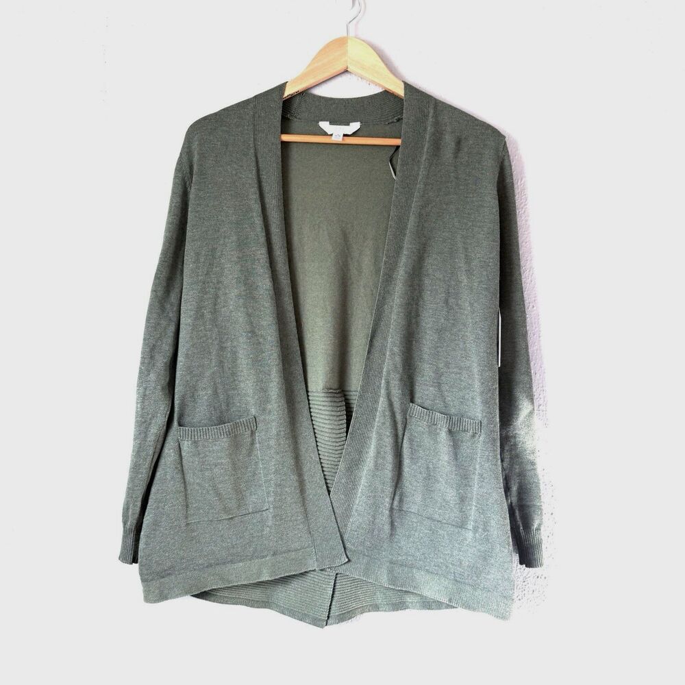 Time & Tru Women's Open Front Cardigan Sweater Pockets Olive Green Sz 4-6